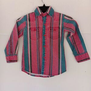 Vintage Wrangler Brush popper Shirt Boy Sz 5 Western Rodeo Retro Festival Stripe
